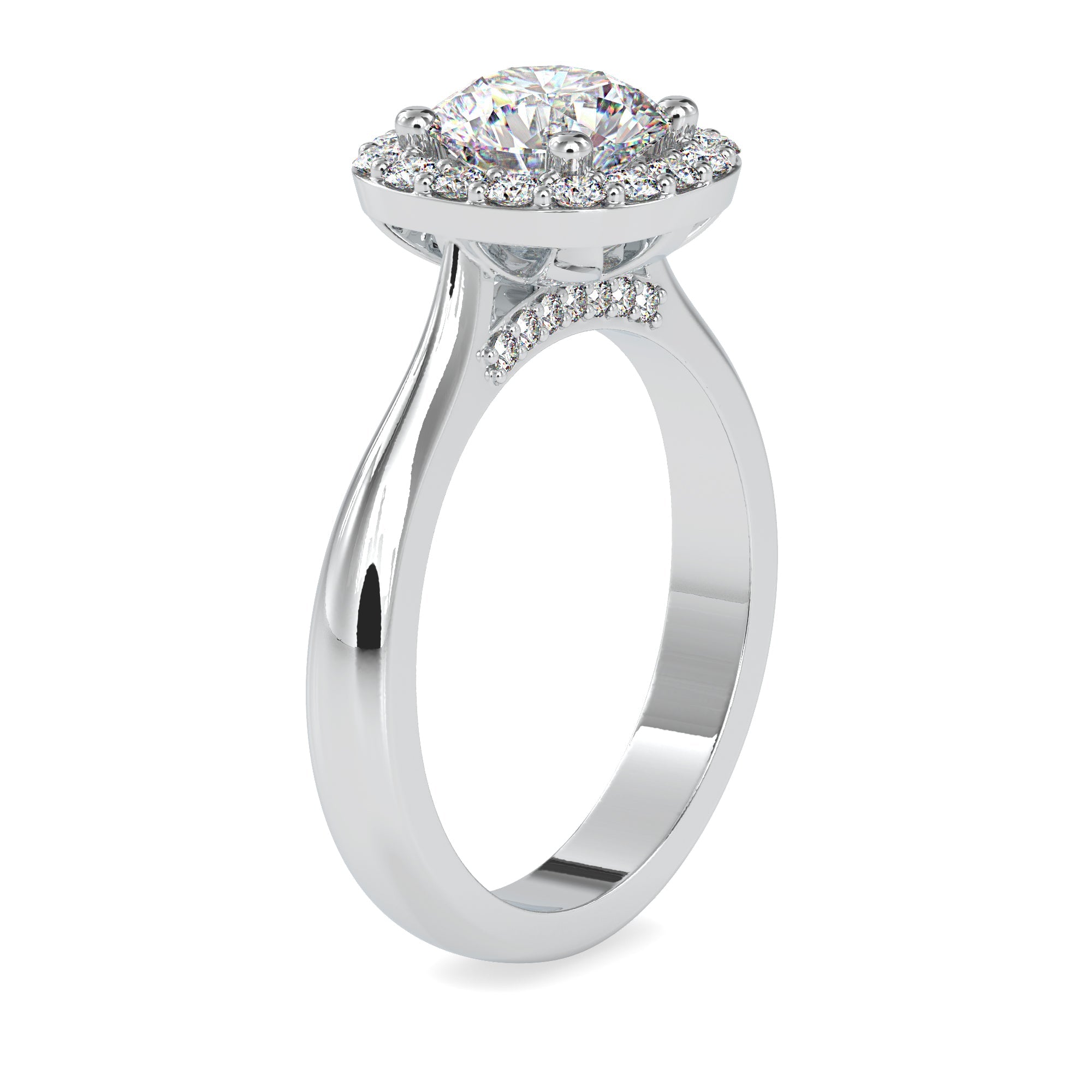 70-Pointer Lab Grown Solitaire Platinum Diamond Halo Engagement Ring JL PT LG G 0101-A