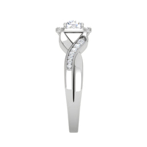 50-Pointer Solitaire Halo Diamond Single Twisted Shank Platinum Ring for Women JL PT RV RD 123-A