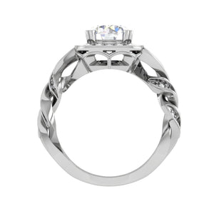 1-Carat Solitaire Square Halo Diamond Twisted Shank Platinum Ring JL PT REHS1530-C