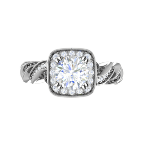 70-Pointer Solitaire Square Halo Diamond Twisted Shank Platinum Ring JL PT REHS1530-B