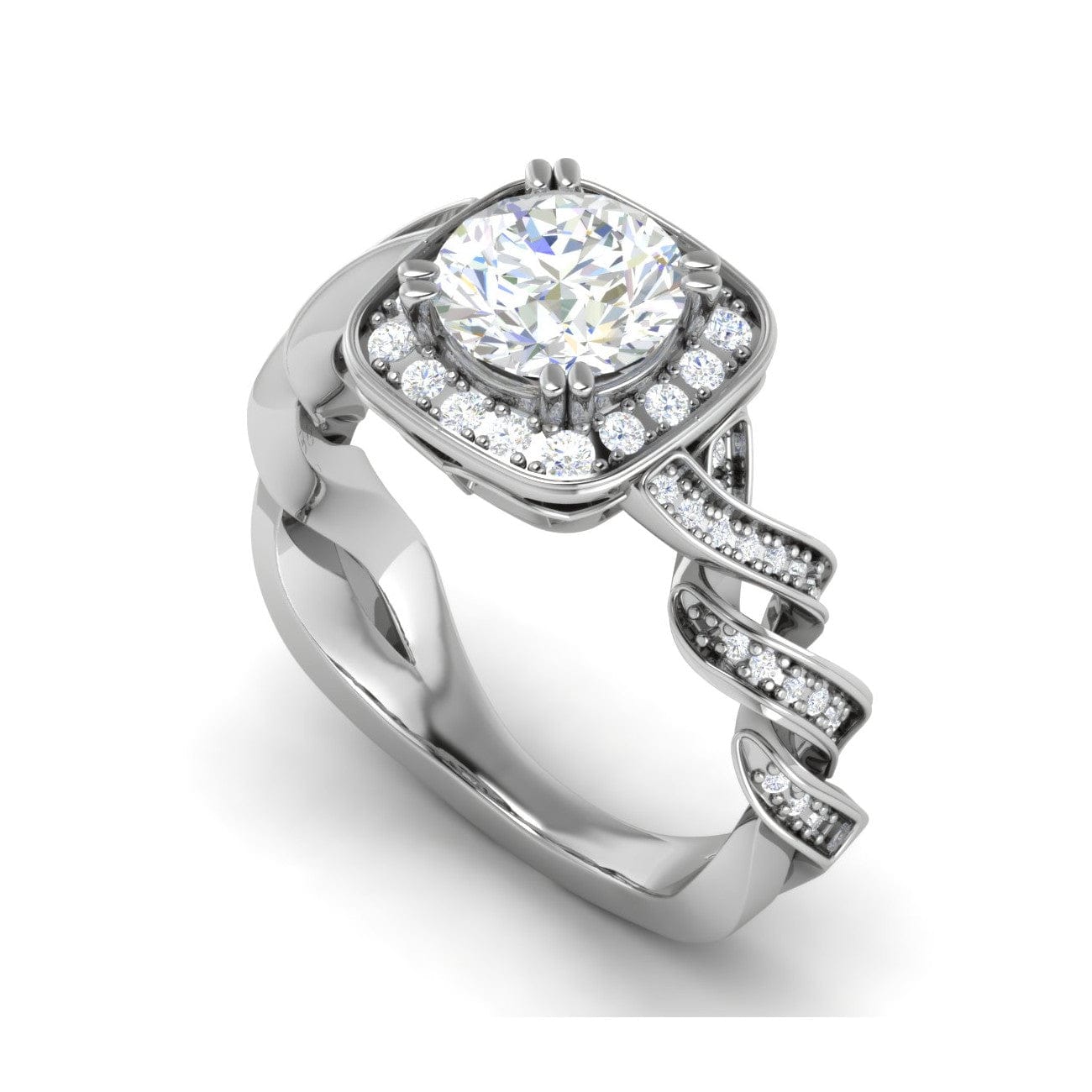 50-Pointer Lab Grown Solitaire Square Halo Diamond Twisted Shank Platinum Ring JL PT LG G REHS1530