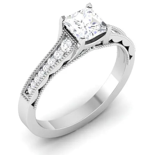 0.50 cts. Princess Cut Diamond Shank Platinum Solitaire Engagement Ring JL PT 6594   Jewelove.US
