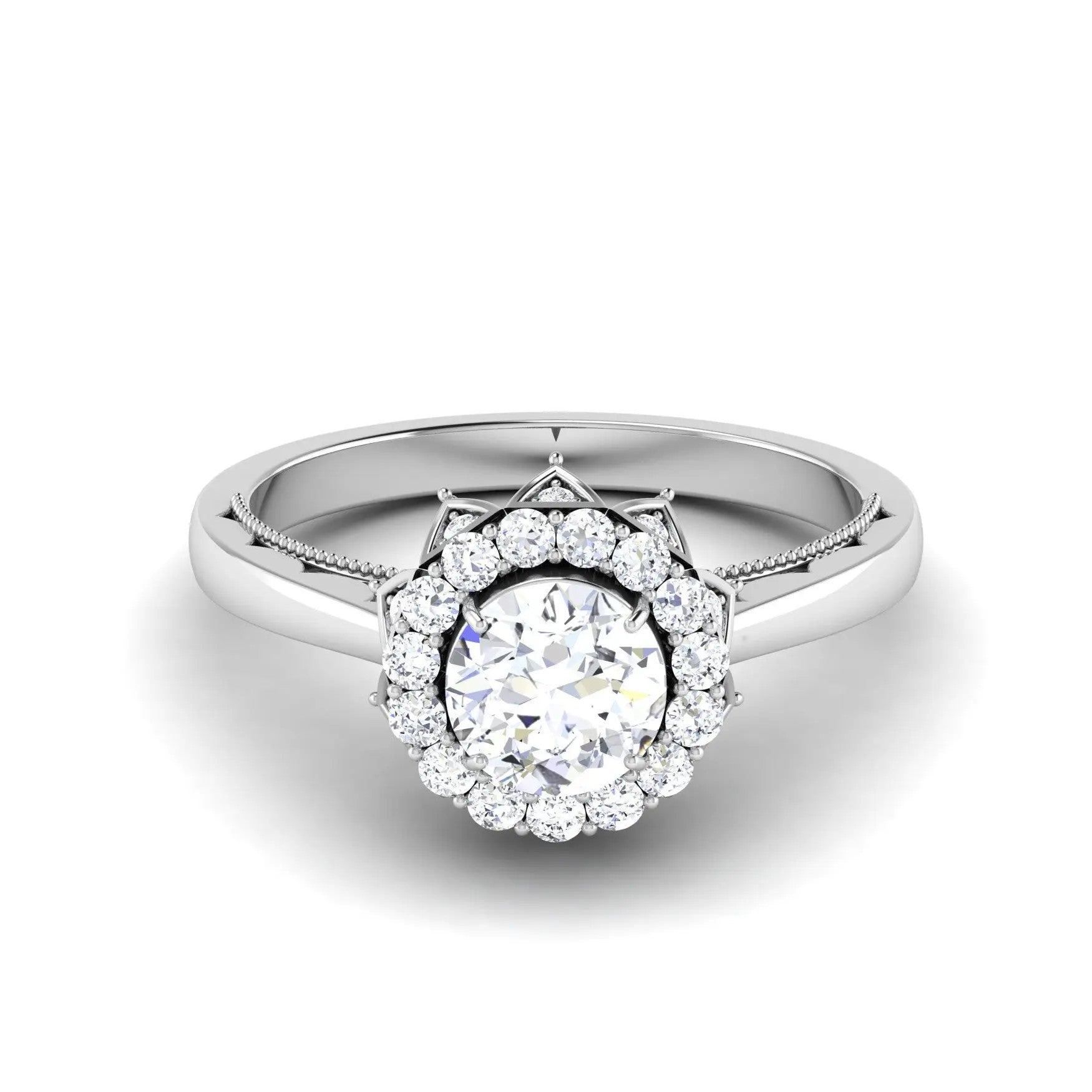 2-Carat Lab Grown Solitaire Platinum Double Halo Diamond Engagement Ring JL PT LG 6603-D