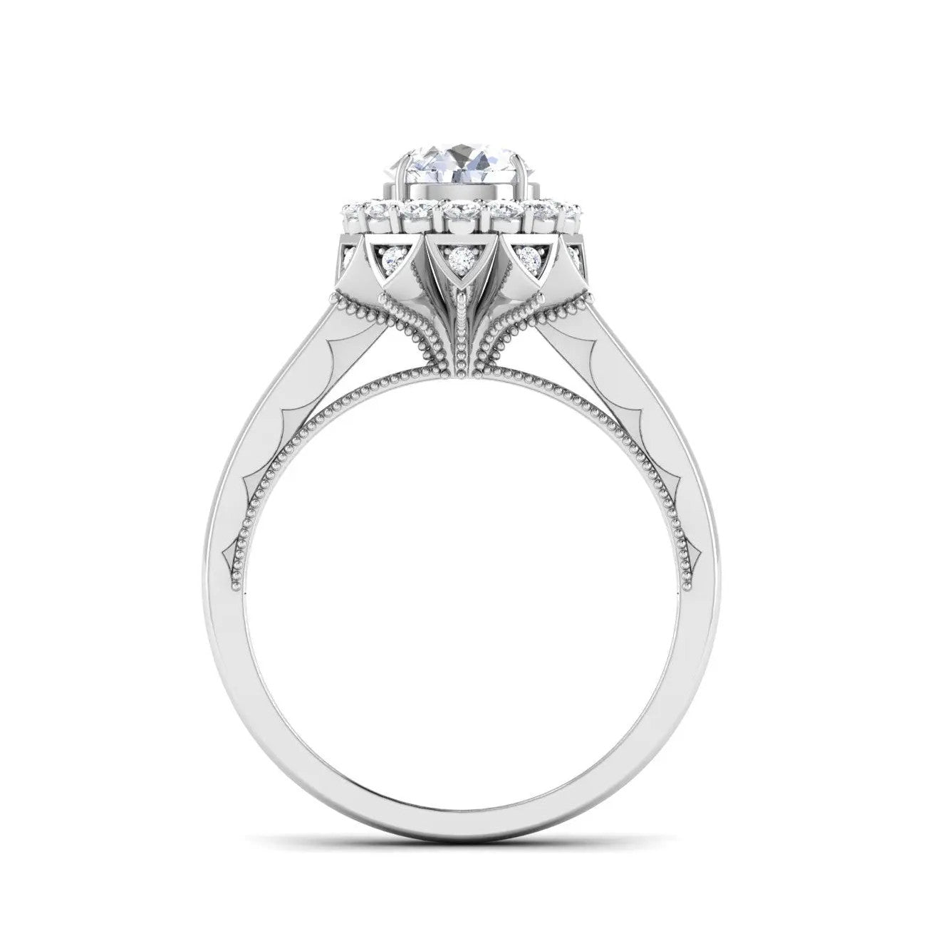 1-Carat Lab Grown Solitaire Platinum Double Halo Diamond Engagement Ring JL PT LG G 6603-B