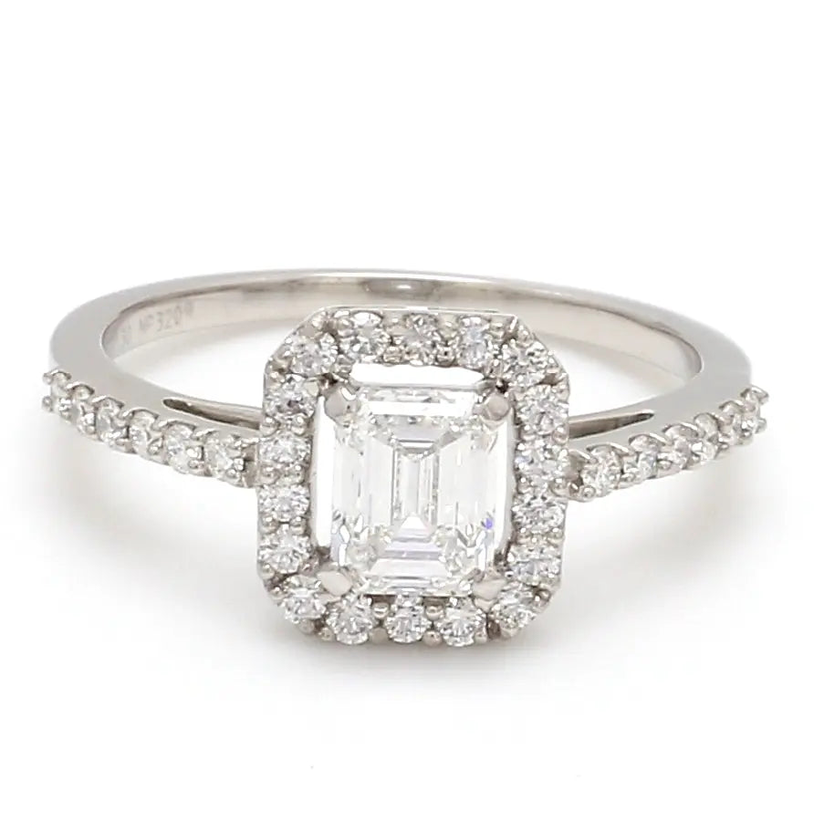 0.70 cts. Emerald Cut Solitaire Ring in Platinum Halo Setting JL PT 469-A   Jewelove.US