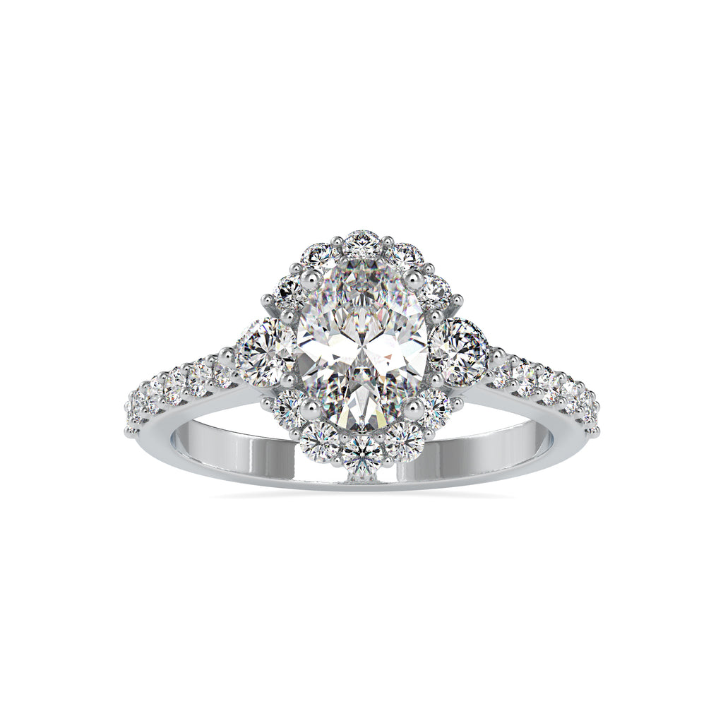 50-Pointer Oval Cut Solitaire Halo Diamond Accents Shank Ring JL PT 0059-A   Jewelove.US