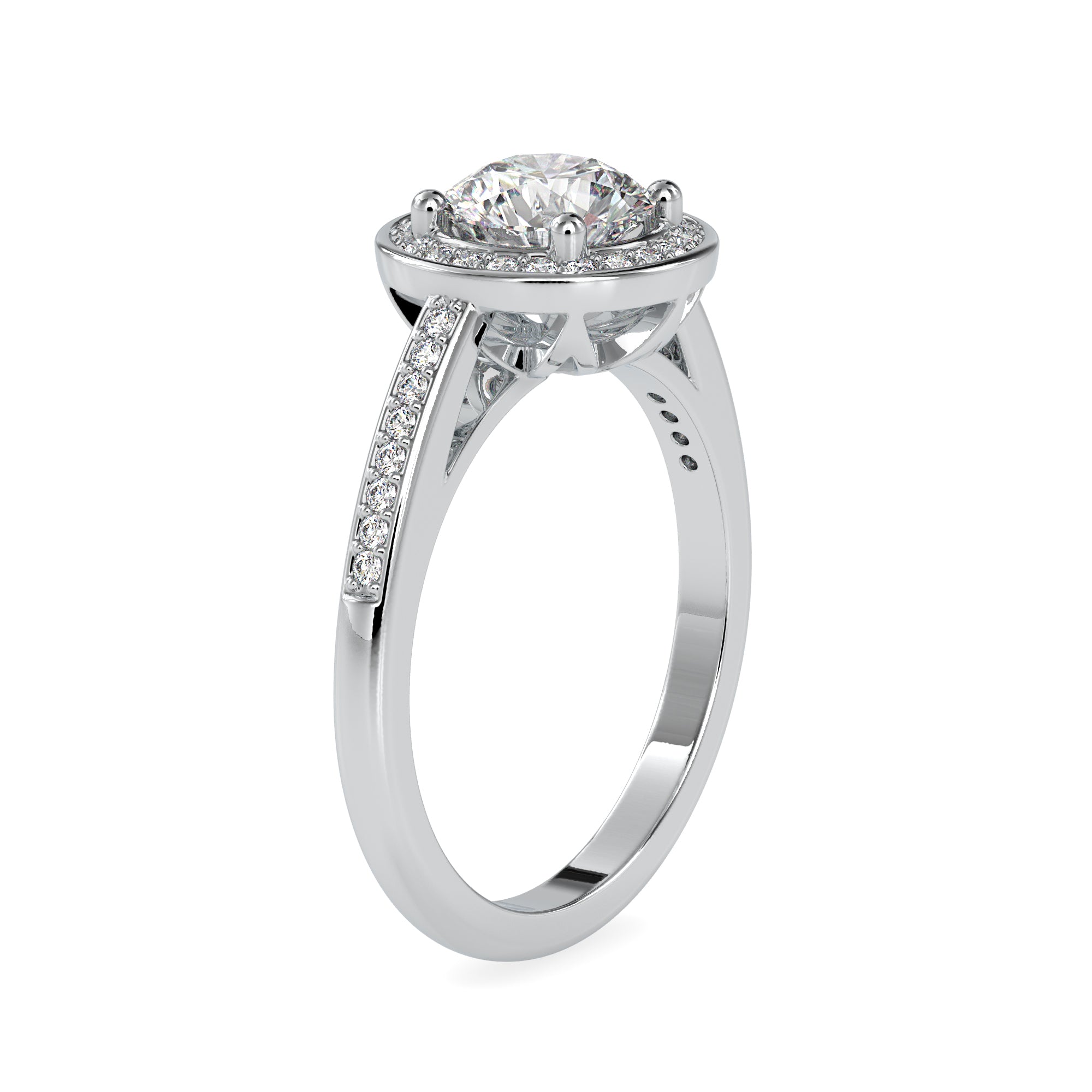 1-Carat Solitaire Single Halo Diamond Shank Platinum Engagement Ring JL PT 0071-C