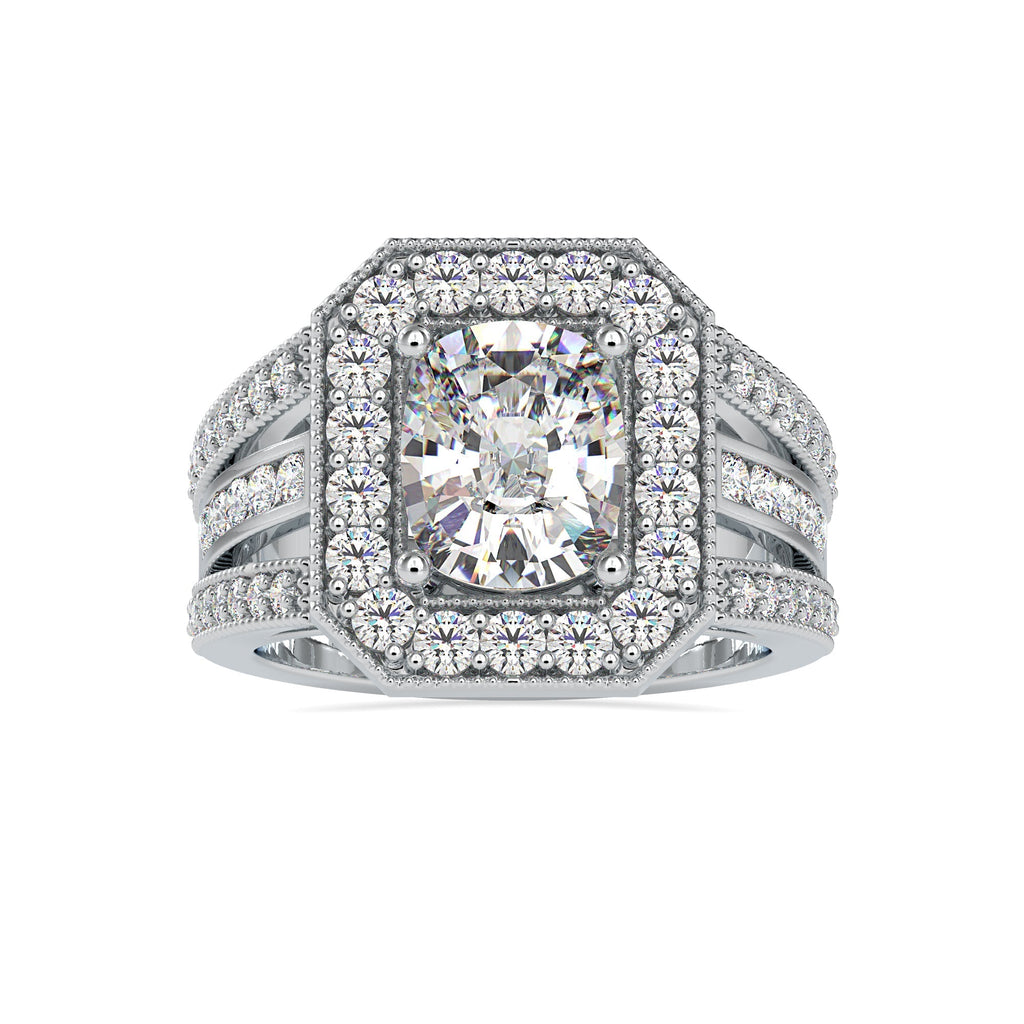 30-Poiinter Oval Cut Solitaire Halo Diamond Spilt Shank Designer Platinum Ring JL PT 0091   Jewelove.US