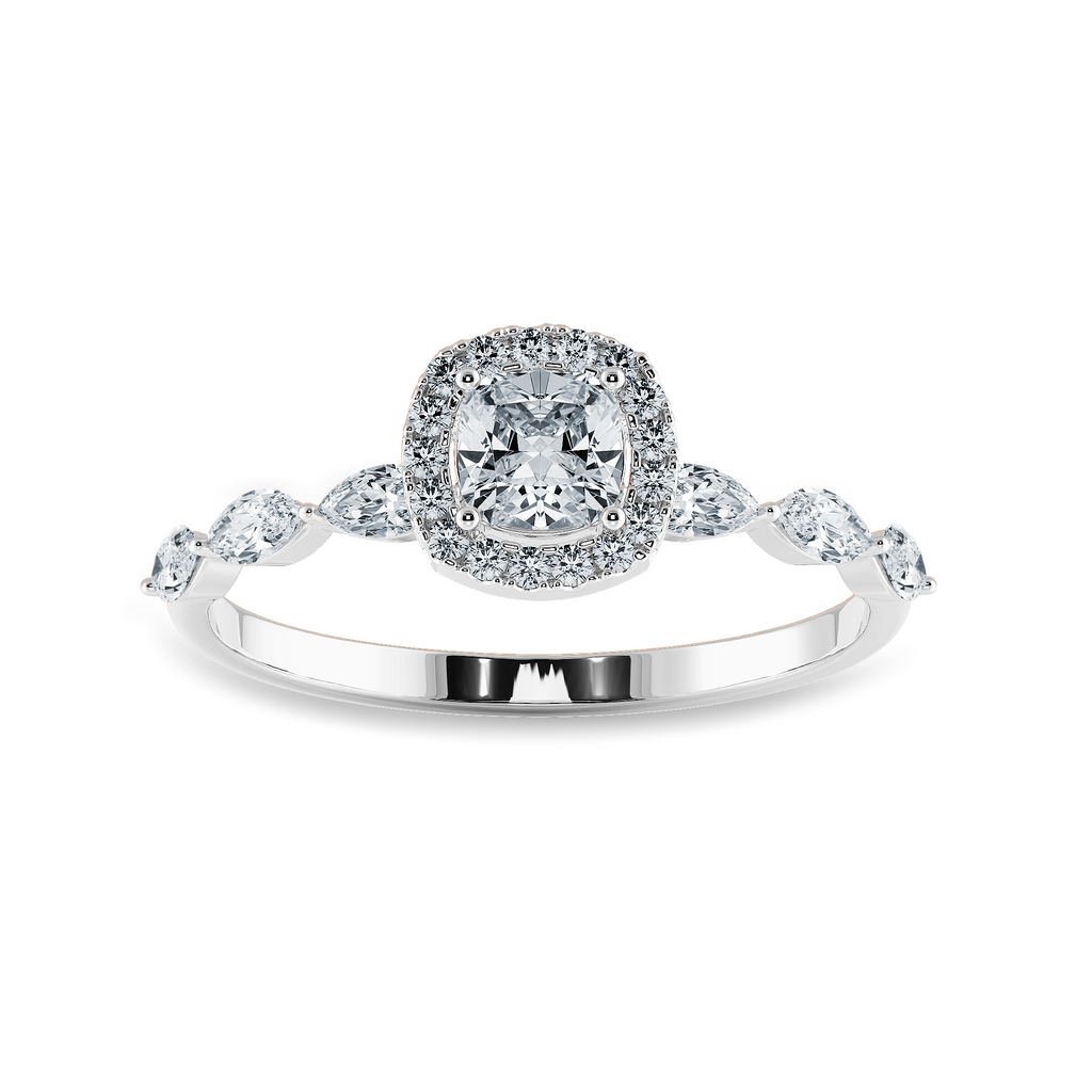 70-Pointer Cushion Cut Solitaire Halo Diamonds with Marquise Cut Diamonds Accents Platinum Engagement Ring JL PT 1271-B   Jewelove.US