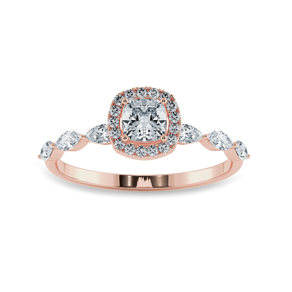 50-Pointer Cushion Cut Solitaire Halo Diamonds with Marquise cut Diamonds Accents 18K Rose Gold Ring JL AU 1271R-A   Jewelove.US