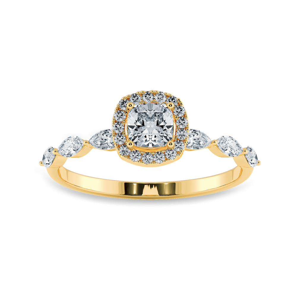 70-Pointer Cushion Cut Solitaire Halo Diamonds with Marquise Cut Diamonds Accents 18K Yellow Gold Ring JL AU 1271Y-B   Jewelove.US