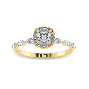 50-Pointer Cushion Cut Solitaire Halo Diamonds with Marquise Cut Diamonds Accents 18K Yellow Gold Ring JL AU 1271Y-A   Jewelove.US