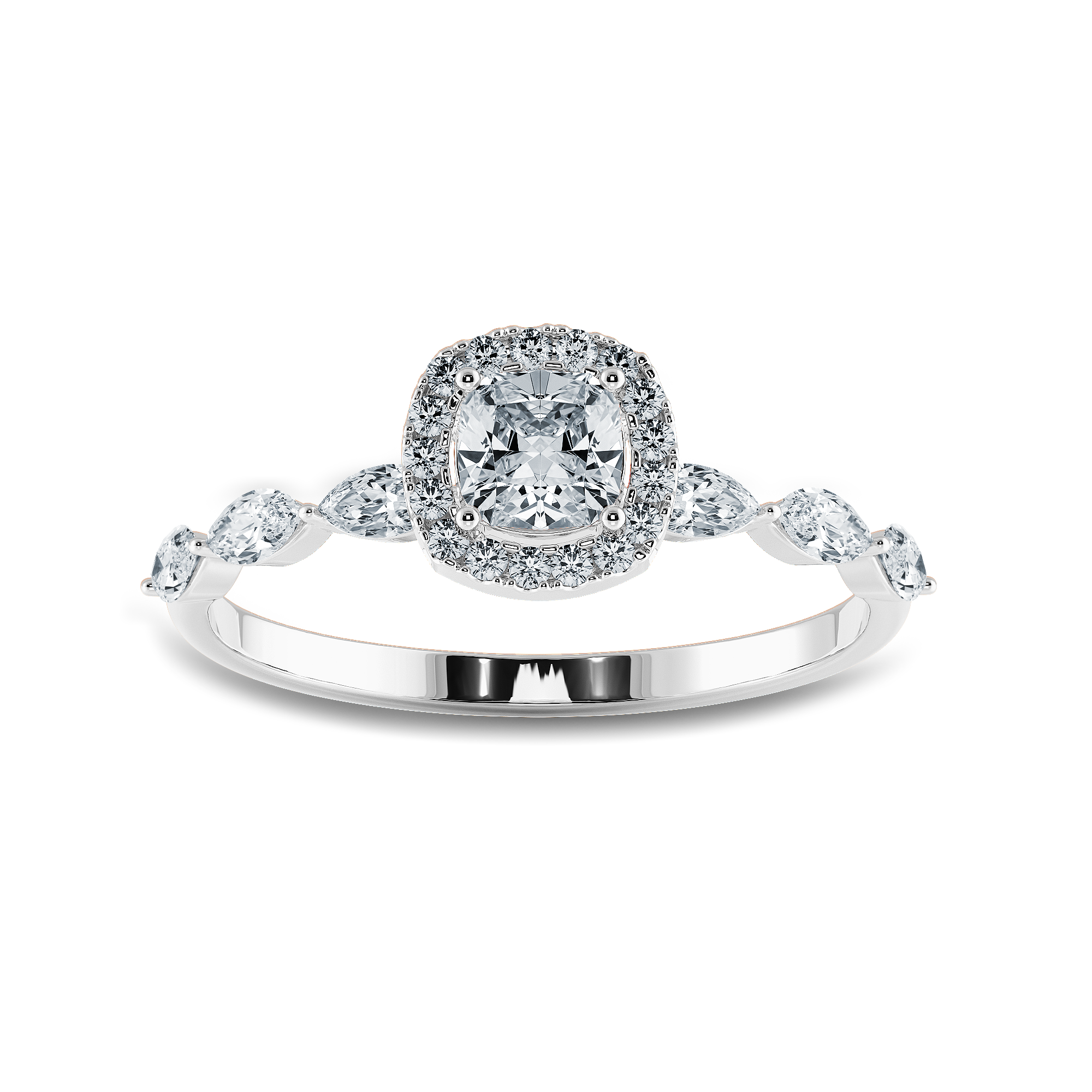 30-Pointer Cushion Cut Solitaire Halo Diamonds with Marquise Cut Diamonds Accents Platinum Engagement Ring JL PT 1271   Jewelove.US