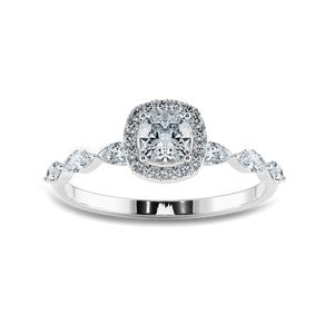 30-Pointer Cushion Cut Solitaire Halo Diamonds with Marquise Cut Diamonds Accents Platinum Engagement Ring JL PT 1271   Jewelove.US