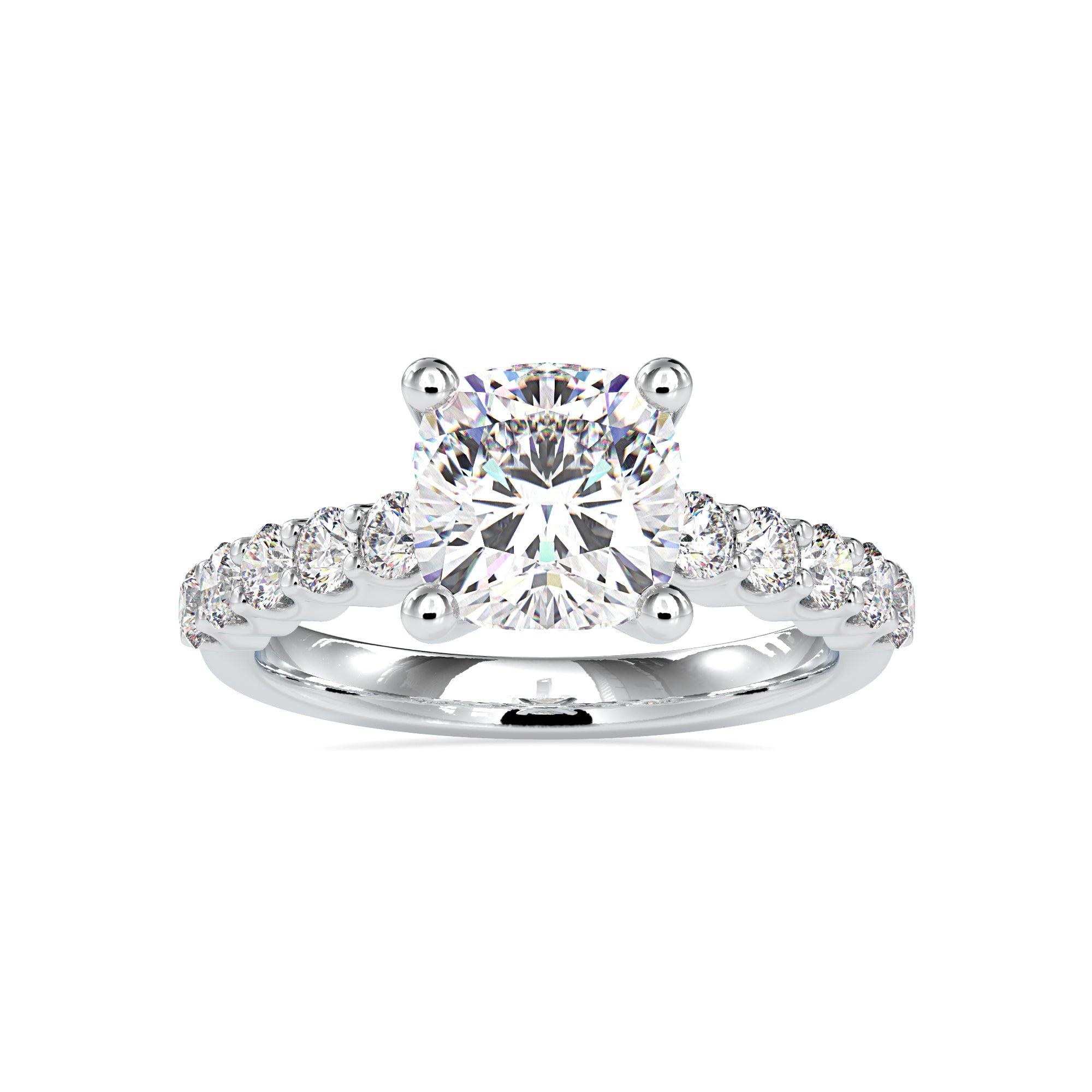 50-Pointer Cushion Cut Solitaire Diamond Shank Platinum Ring JL PT 0111-A   Jewelove.US