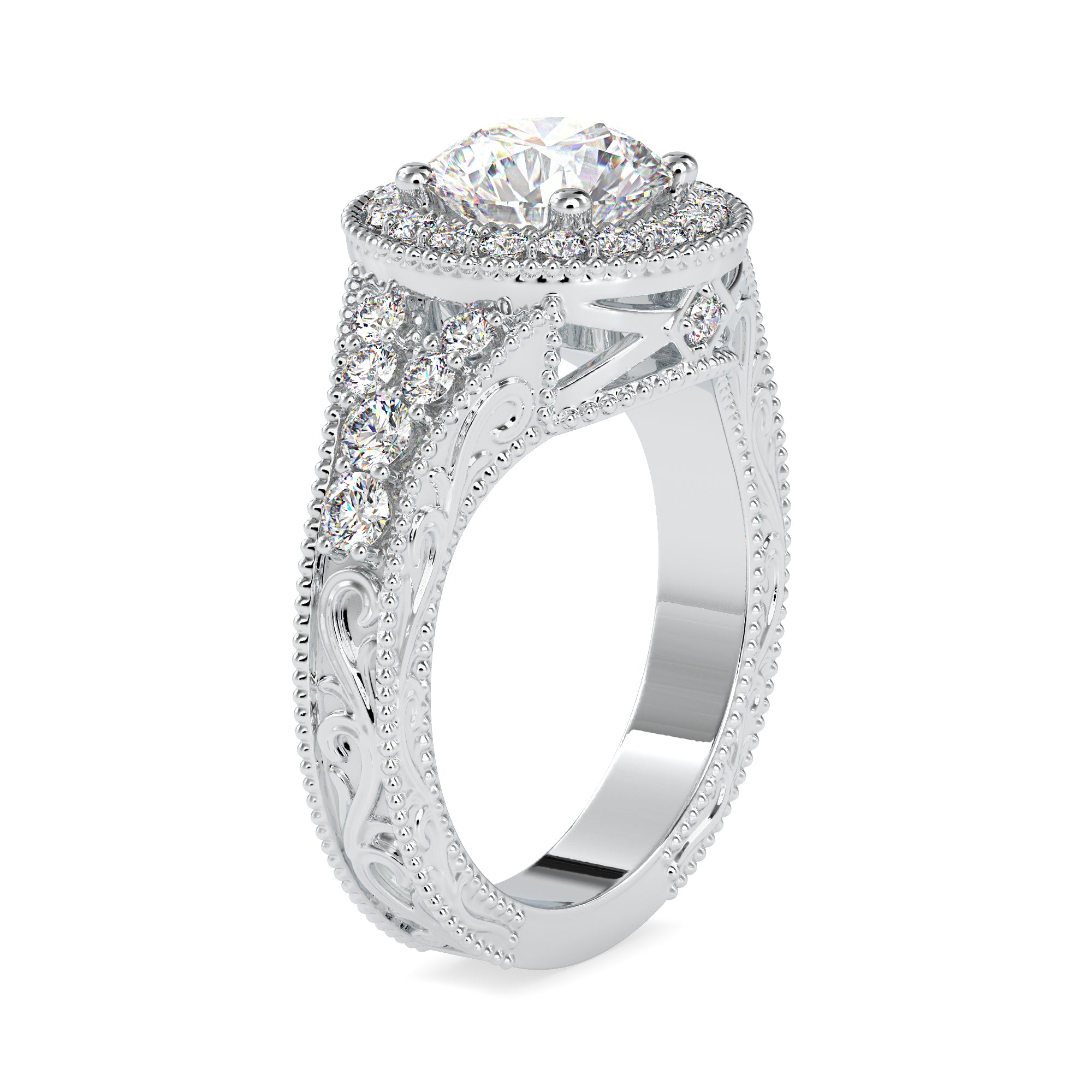 1-Carat Solitaire Halo Diamond Accents Platinum Ring JL PT 0113-A   Jewelove.US
