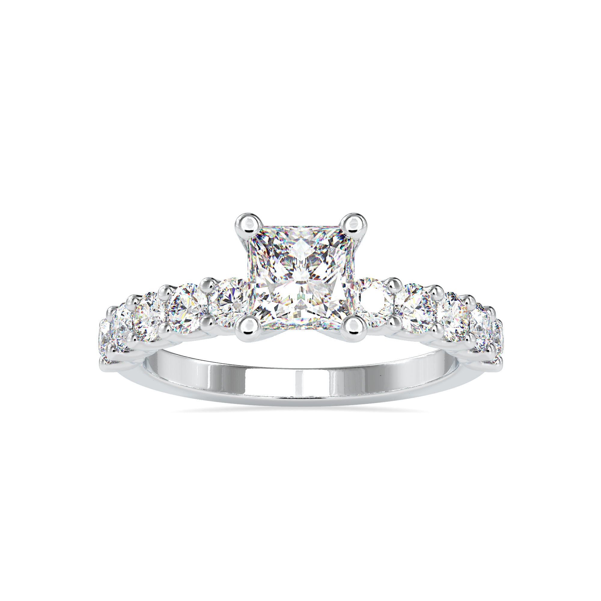 50-Pointer Princess Cut Solitaire Platinum Diamond Shank Ring JL PT 0117-A   Jewelove.US