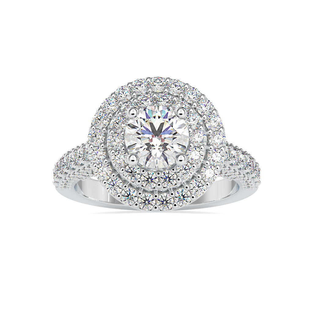 50-Pointer Solitaire Double Halo Diamond Shank Platinum Ring JL PT 0122-A   Jewelove.US