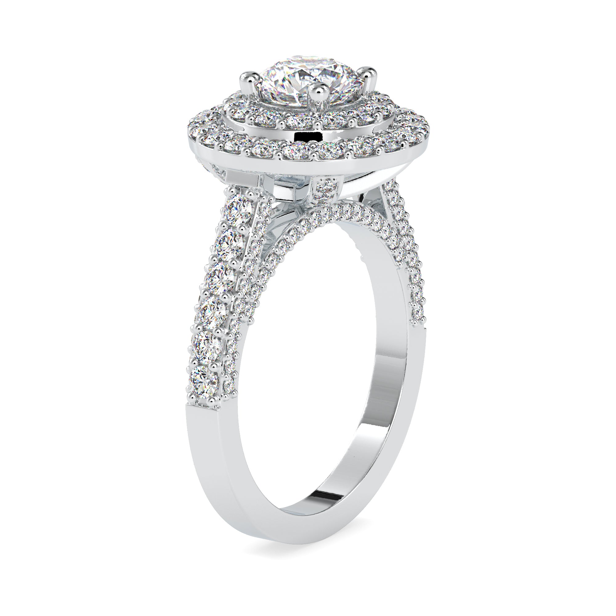 50-Pointer Solitaire Double Halo Diamond Shank Platinum Ring JL PT 0122-A   Jewelove.US