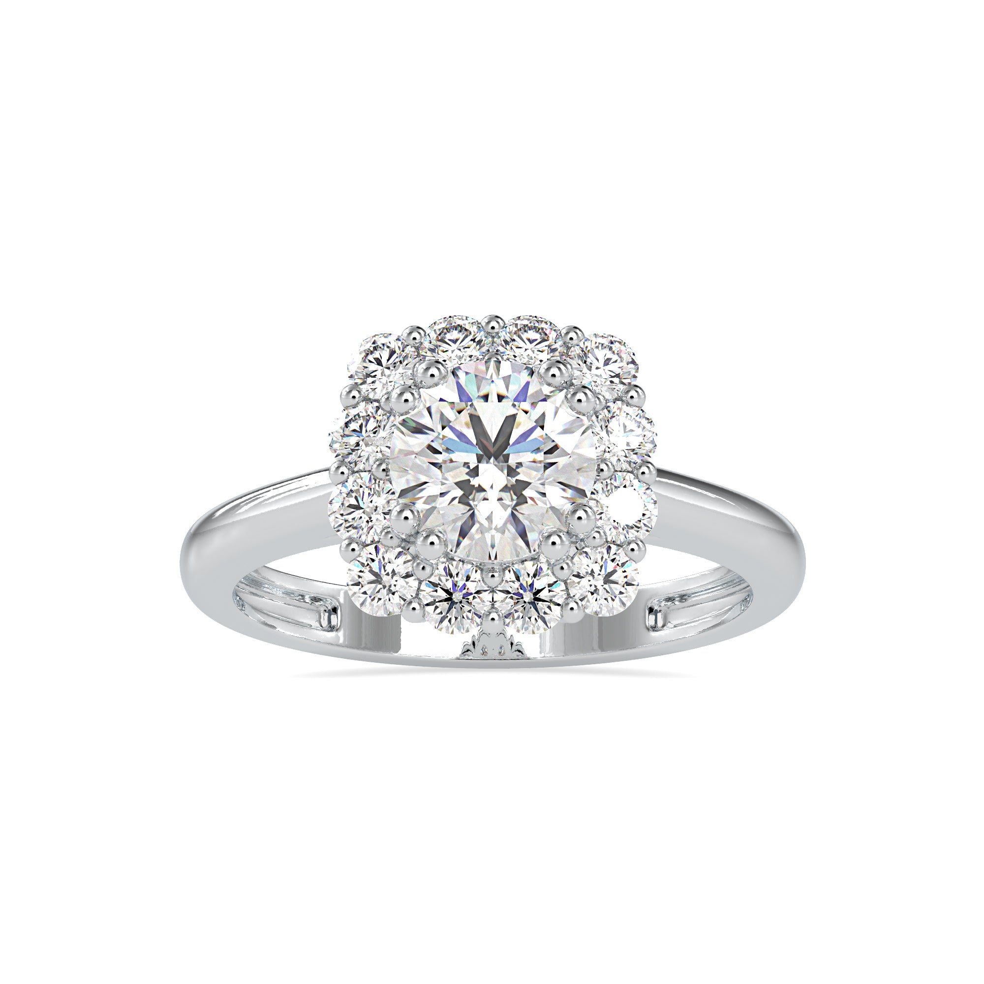 1.50-Carat Lab Grown Solitaire Diamond Halo Platinum Engagement Ring JL PT LG 0148-C