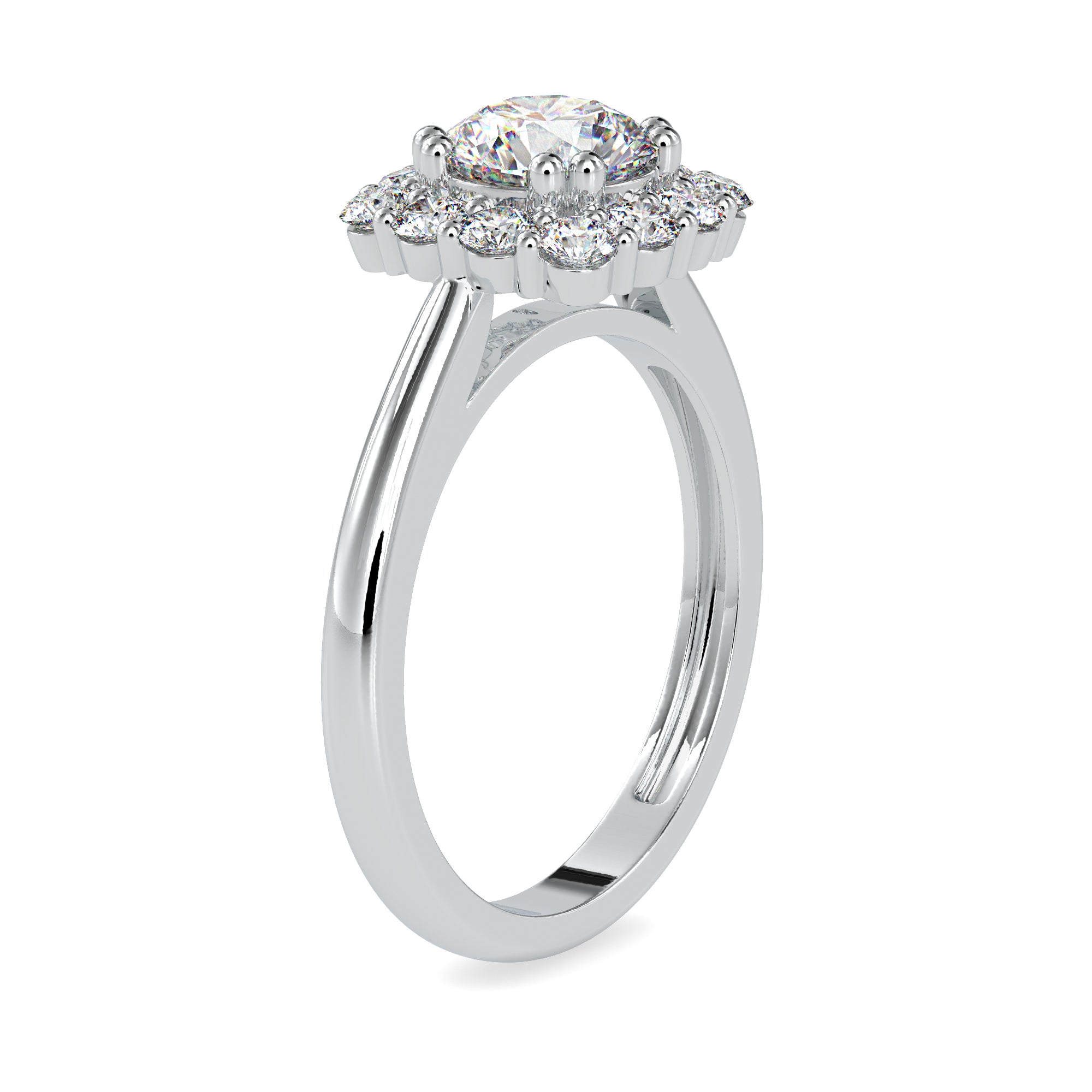 1.50-Carat Lab Grown Solitaire Diamond Halo Platinum Engagement Ring JL PT LG 0148-C
