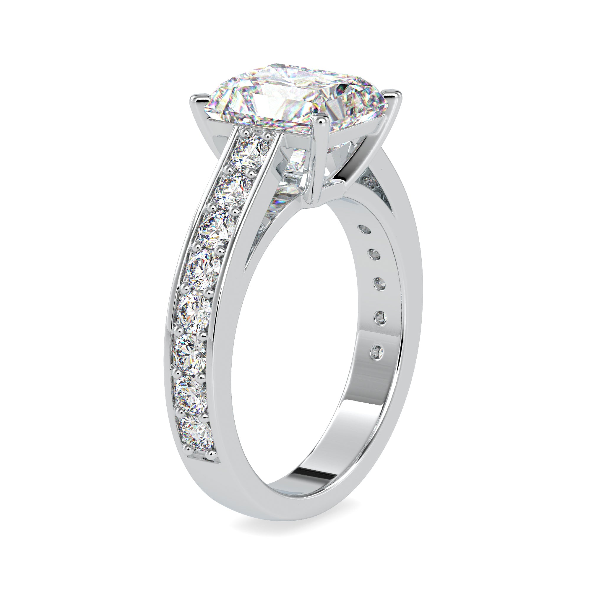 70-Pointer Princess Cut Solitaire Platinum Diamond Shank Ring JL PT 0152-A   Jewelove.US