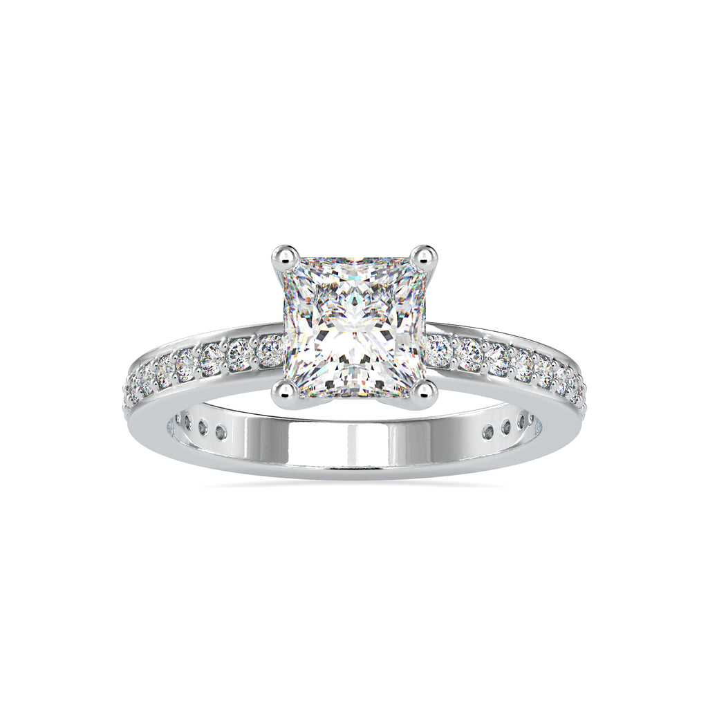70-Pointer Princess Cut Solitaire Platinum Diamond Shank Ring JL PT 0155-B   Jewelove.US
