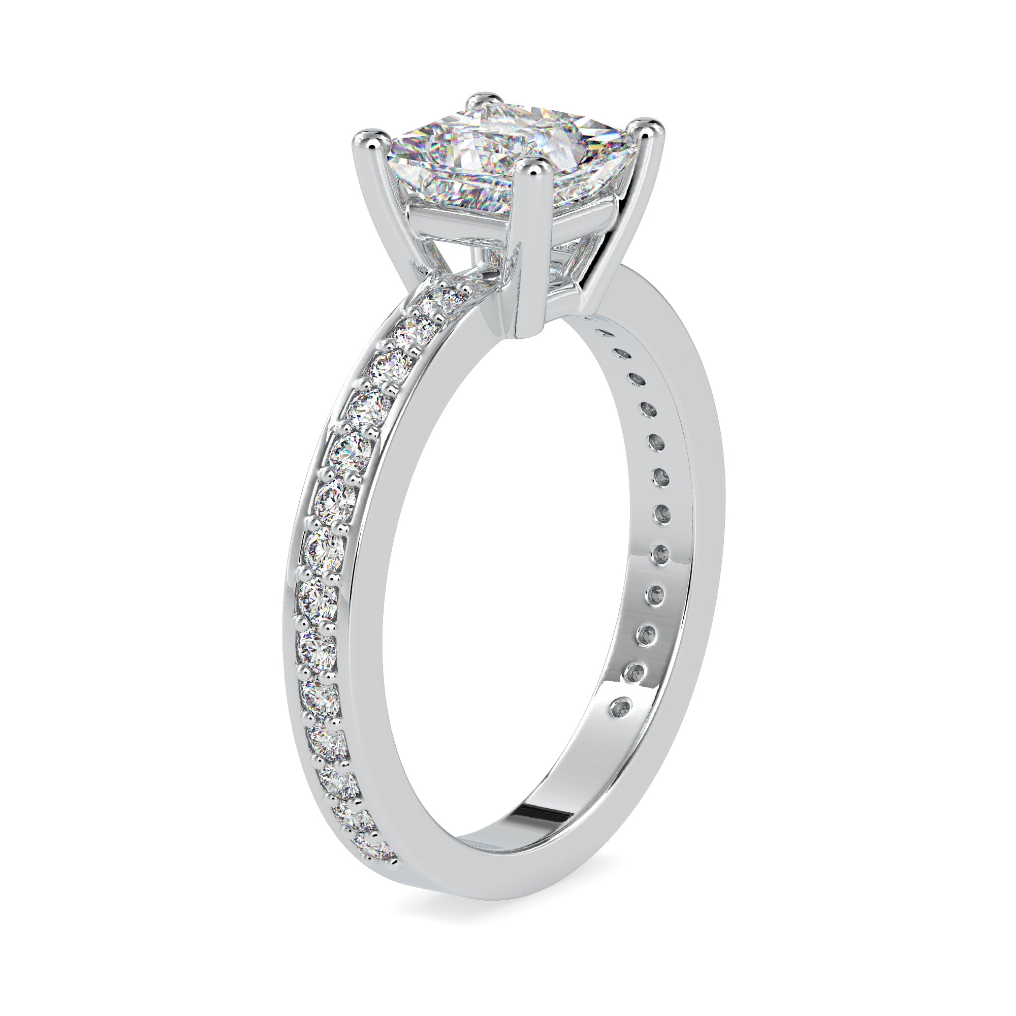 70-Pointer Princess Cut Solitaire Platinum Diamond Shank Ring JL PT 0155-B   Jewelove.US