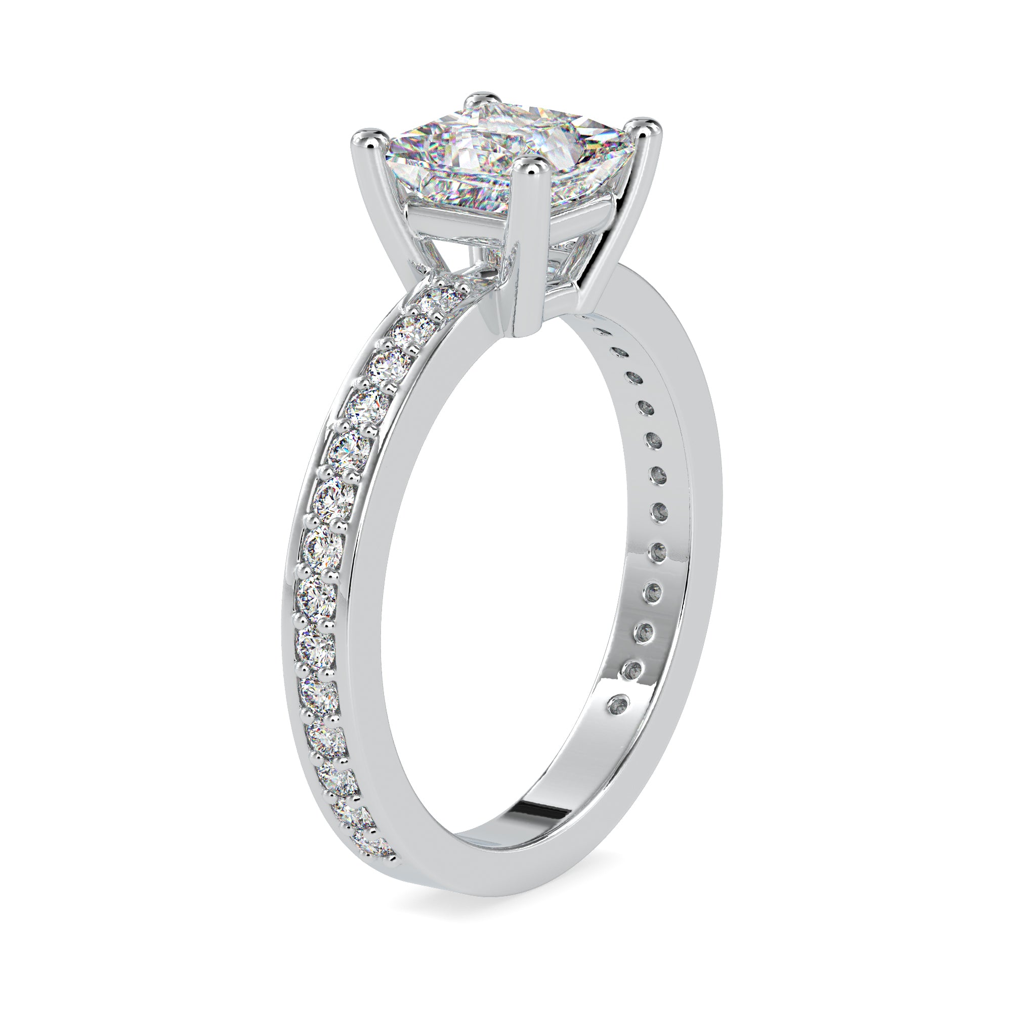 50-Pointer Princess Cut Solitaire Platinum Diamond Shank Ring JL PT 0155-A   Jewelove.US