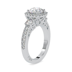 70-Pointer Solitaire Halo Diamond Accents Shank Platinum Ring JL PT 0156-A   Jewelove.US
