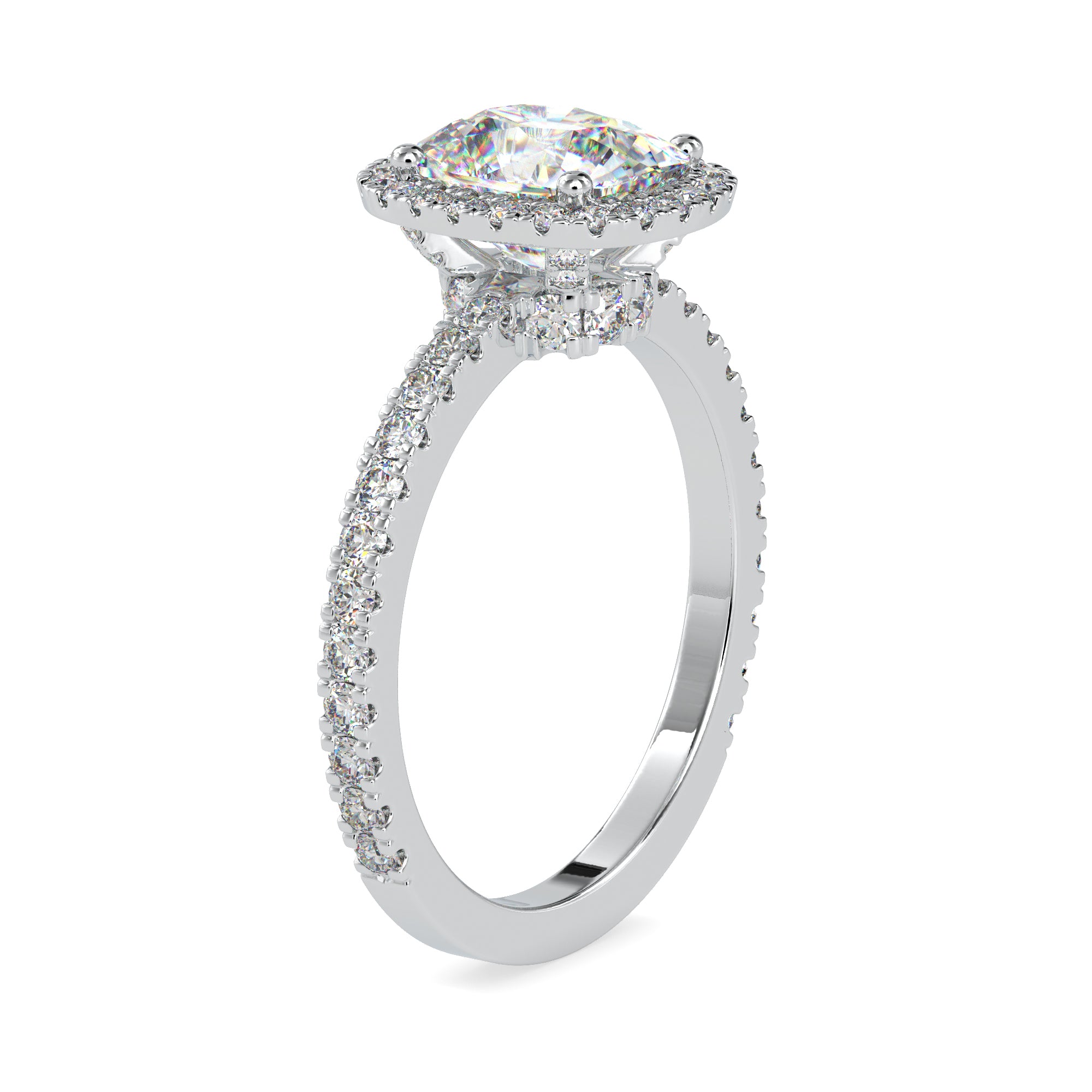 50-Pointer Solitaire Halo Diamond Shank Platinum Ring JL PT 0162-A   Jewelove.US