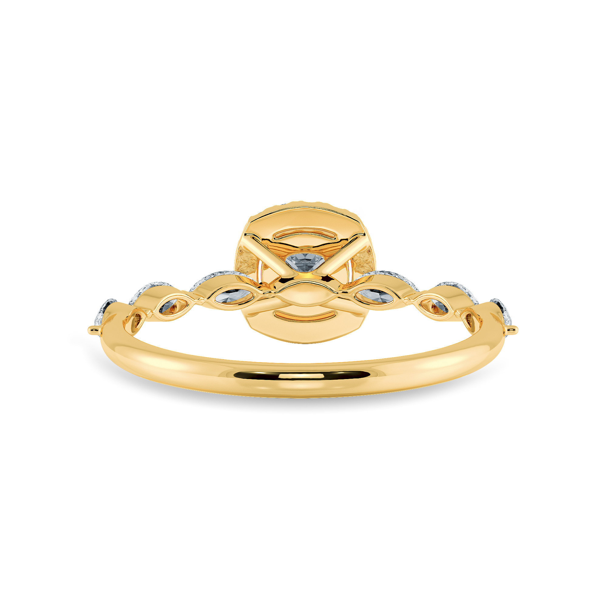 50-Pointer Cushion Cut Solitaire Halo Diamonds with Marquise Cut Diamonds Accents 18K Yellow Gold Ring JL AU 1271Y-A   Jewelove.US