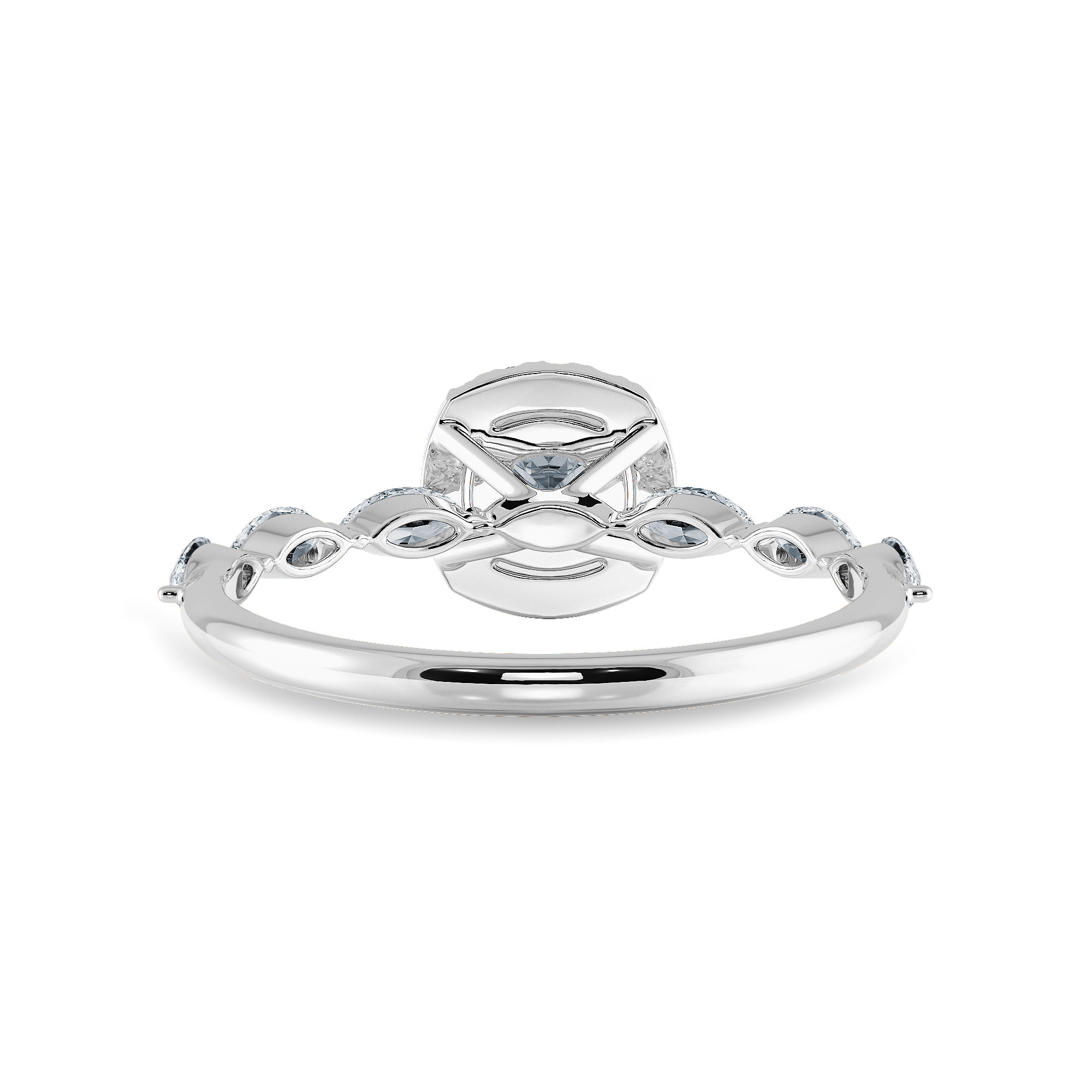 50-Pointer Cushion Cut Solitaire Halo Diamonds with Marquise Cut Diamonds Accents Platinum Engagement Ring JL PT 1271-A   Jewelove.US