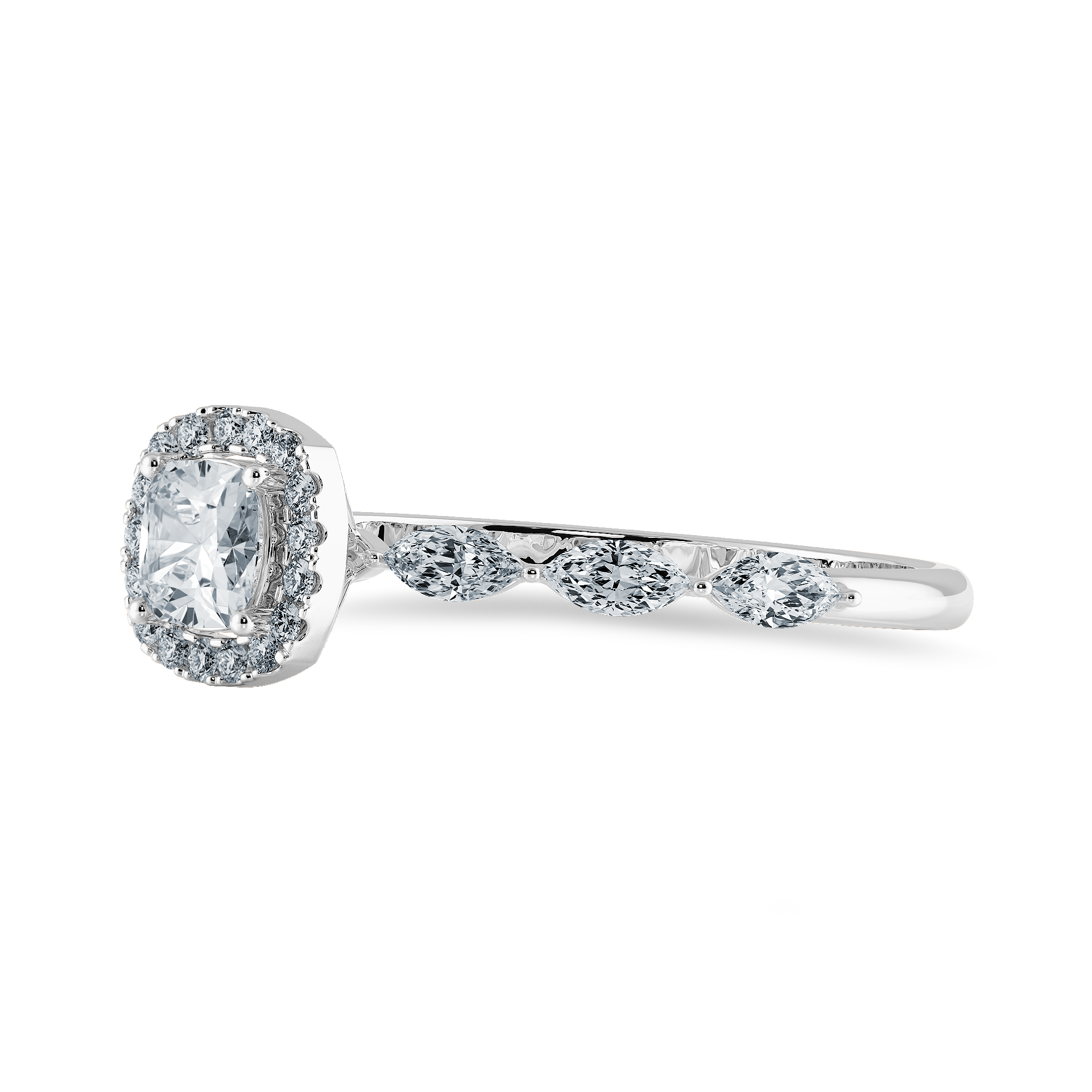 30-Pointer Cushion Cut Solitaire Halo Diamonds with Marquise Cut Diamonds Accents Platinum Engagement Ring JL PT 1271