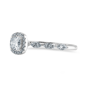 50-Pointer Cushion Cut Solitaire Halo Diamonds with Marquise Cut Diamonds Accents Platinum Engagement Ring JL PT 1271-A   Jewelove.US