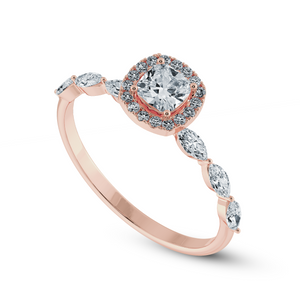 30-Pointer Cushion Cut Solitaire Halo Diamonds with Marquise cut Diamonds Accents 18K Rose Gold Ring JL AU 1271R   Jewelove.US