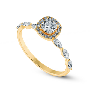 70-Pointer Cushion Cut Solitaire Halo Diamonds with Marquise Cut Diamonds Accents 18K Yellow Gold Ring JL AU 1271Y-B   Jewelove.US