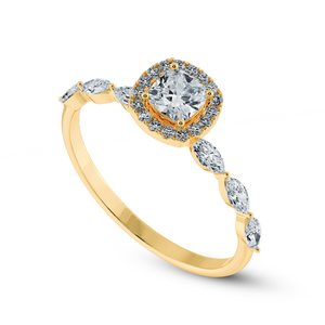 70-Pointer Cushion Cut Solitaire Halo Diamonds with Marquise Cut Diamonds Accents 18K Yellow Gold Ring JL AU 1271Y-B