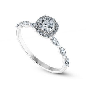 70-Pointer Cushion Cut Solitaire Halo Diamonds with Marquise Cut Diamonds Accents Platinum Engagement Ring JL PT 1271-B   Jewelove.US