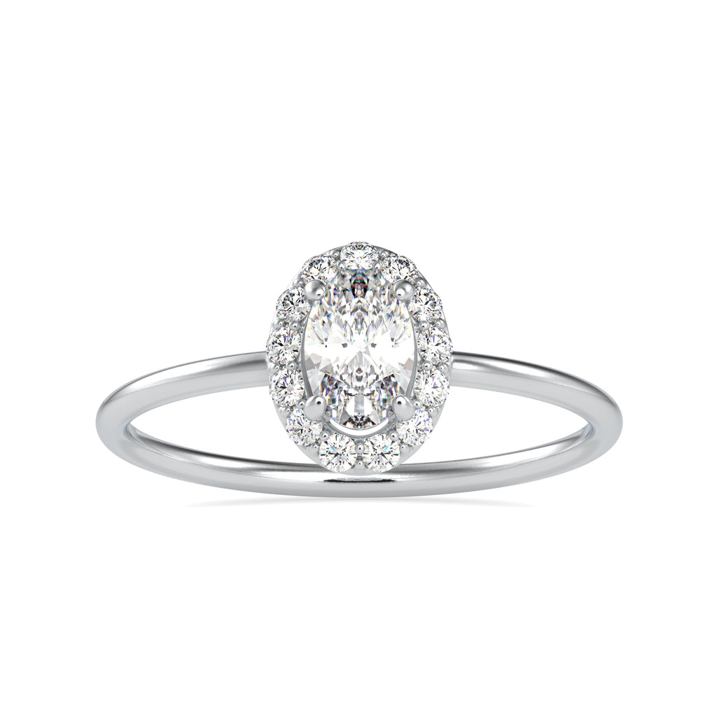 50-Pointer Oval Cut Solitaire Platinum Halo Diamond Ring JL PT 0626-A   Jewelove.US