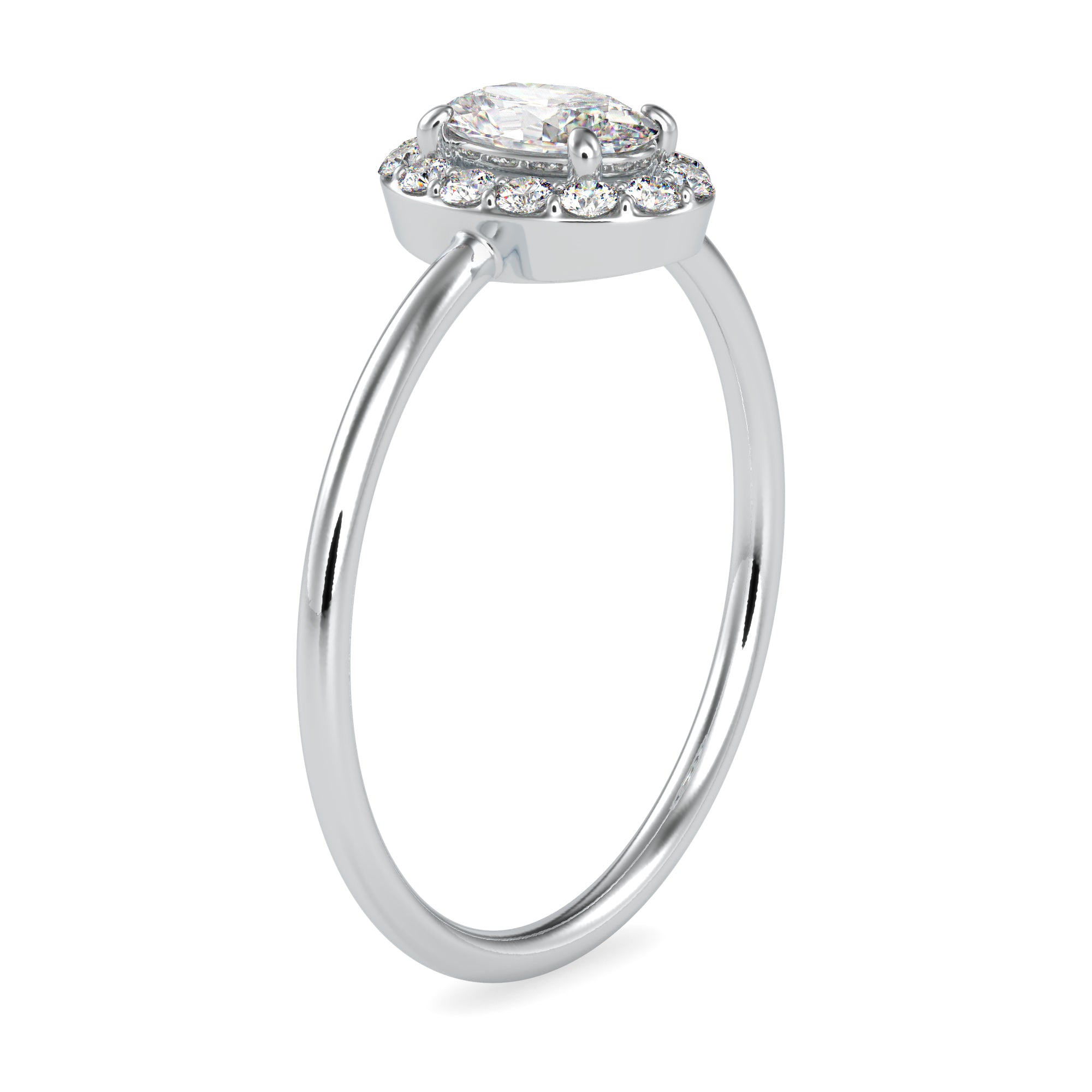 70-Pointer Oval Cut Solitaire Platinum Halo Diamond Ring JL PT 0626-B   Jewelove.US