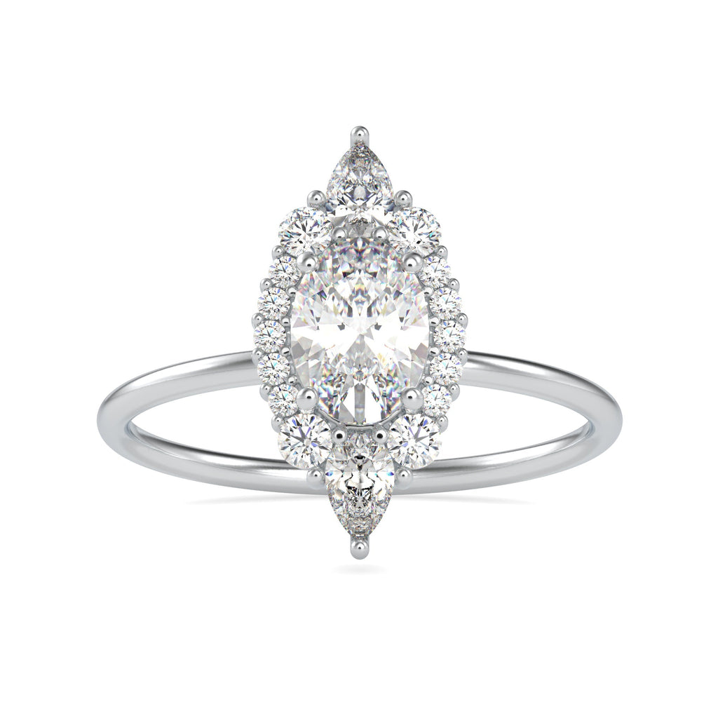 70-Pointer Oval Cut Solitaire with Pear & Brilliant Round Cut Diamond Designer Platinum Ring JL PT 0665-B   Jewelove.US