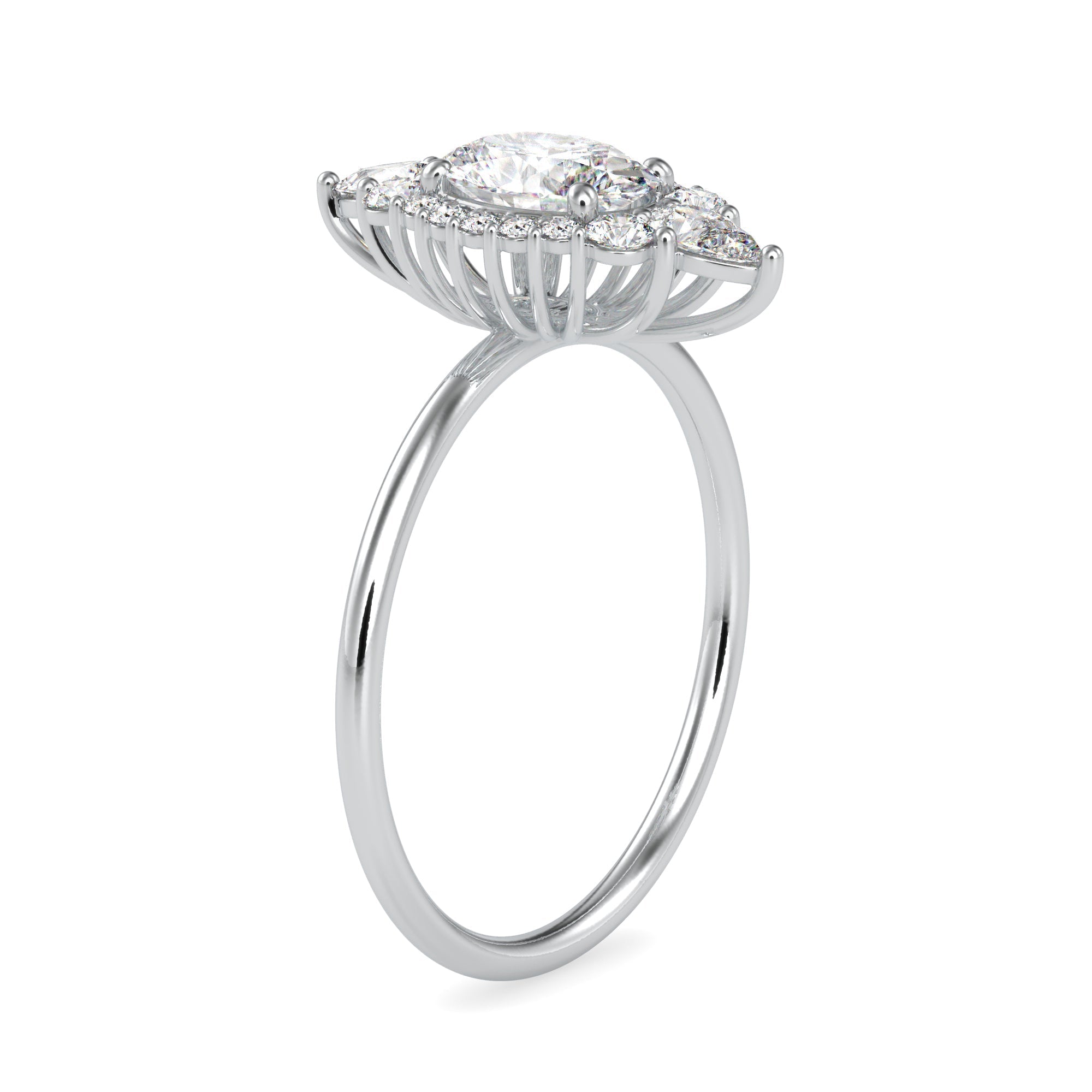70-Pointer Oval Cut Solitaire with Pear & Brilliant Round Cut Diamond Designer Platinum Ring JL PT 0665-B   Jewelove.US