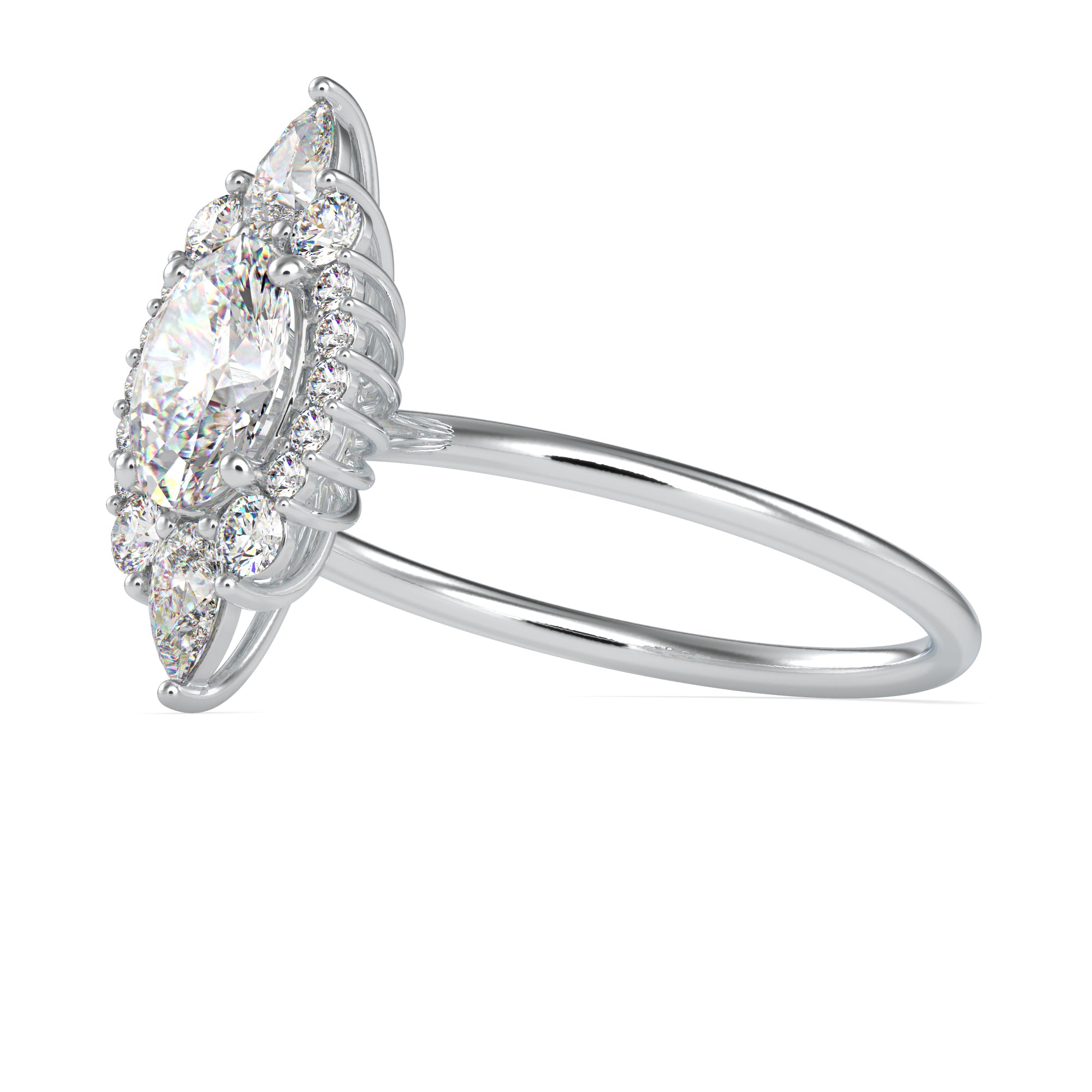 70-Pointer Oval Cut Solitaire with Pear & Brilliant Round Cut Diamond Designer Platinum Ring JL PT 0665-B   Jewelove.US