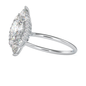 70-Pointer Oval Cut Solitaire with Pear & Brilliant Round Cut Diamond Designer Platinum Ring JL PT 0665-B   Jewelove.US