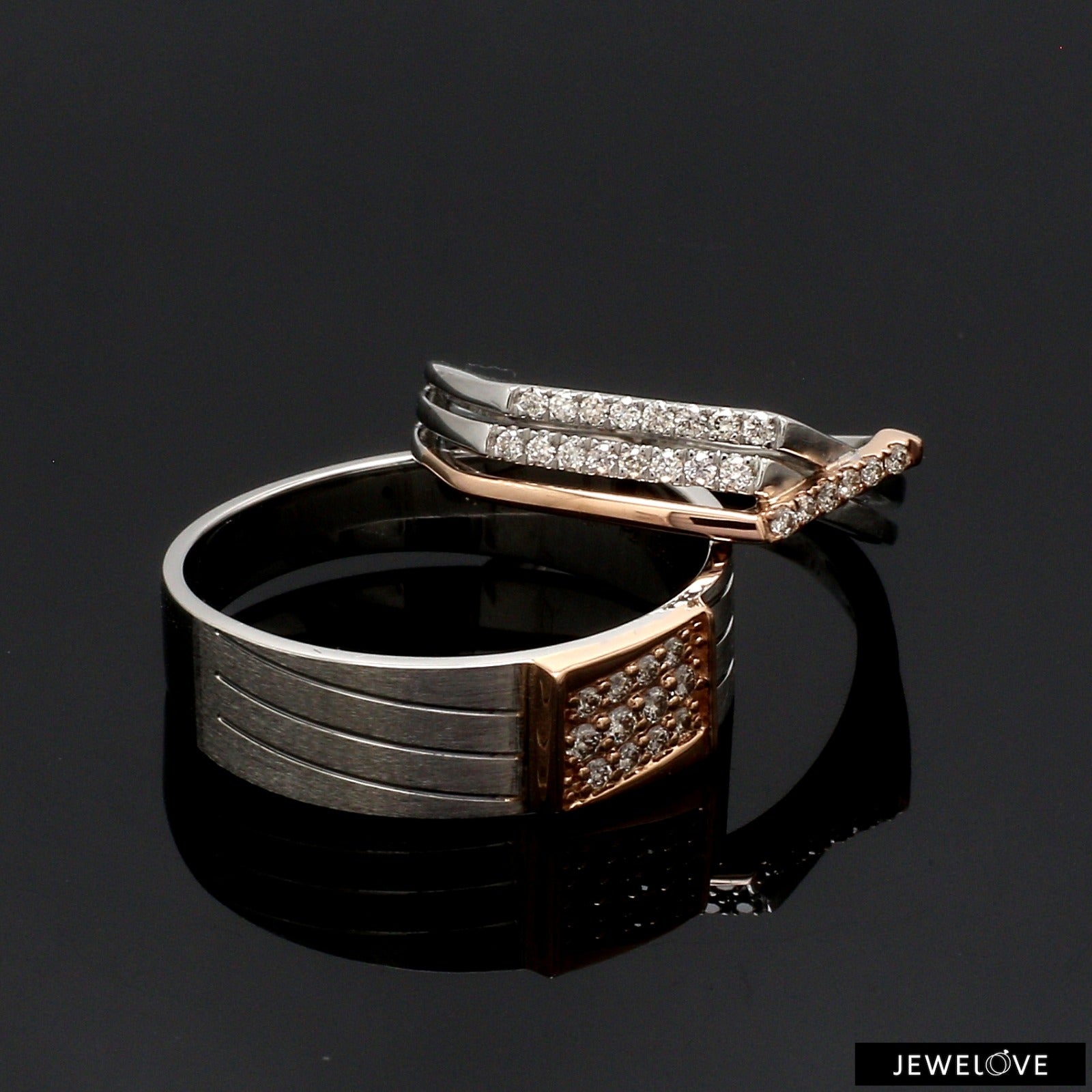Parallel Paths Platinum Couple Rings with Rose Gold & Diamonds JL PT 966