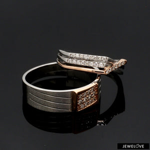 Parallel Paths Platinum Couple Rings with Rose Gold & Diamonds JL PT 966