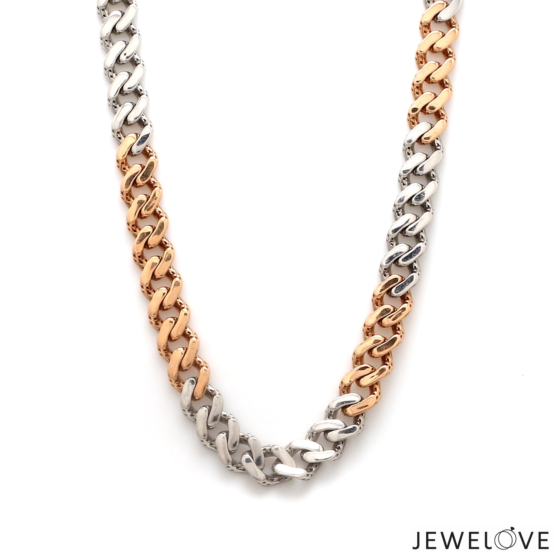 Heavy 7.5mm Platinum & Rose Gold Cuban Link Chain for Men JL PT CH 1210   Jewelove.US