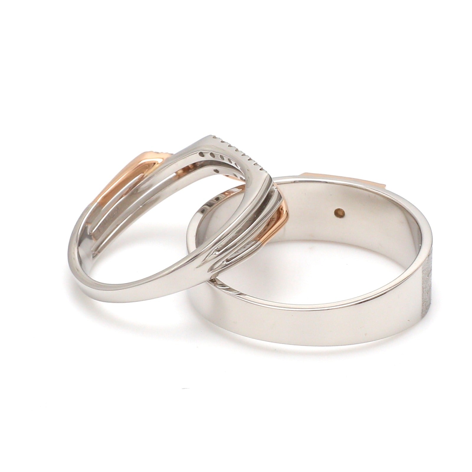 Parallel Paths Platinum Couple Rings with Rose Gold & Diamonds JL PT 966