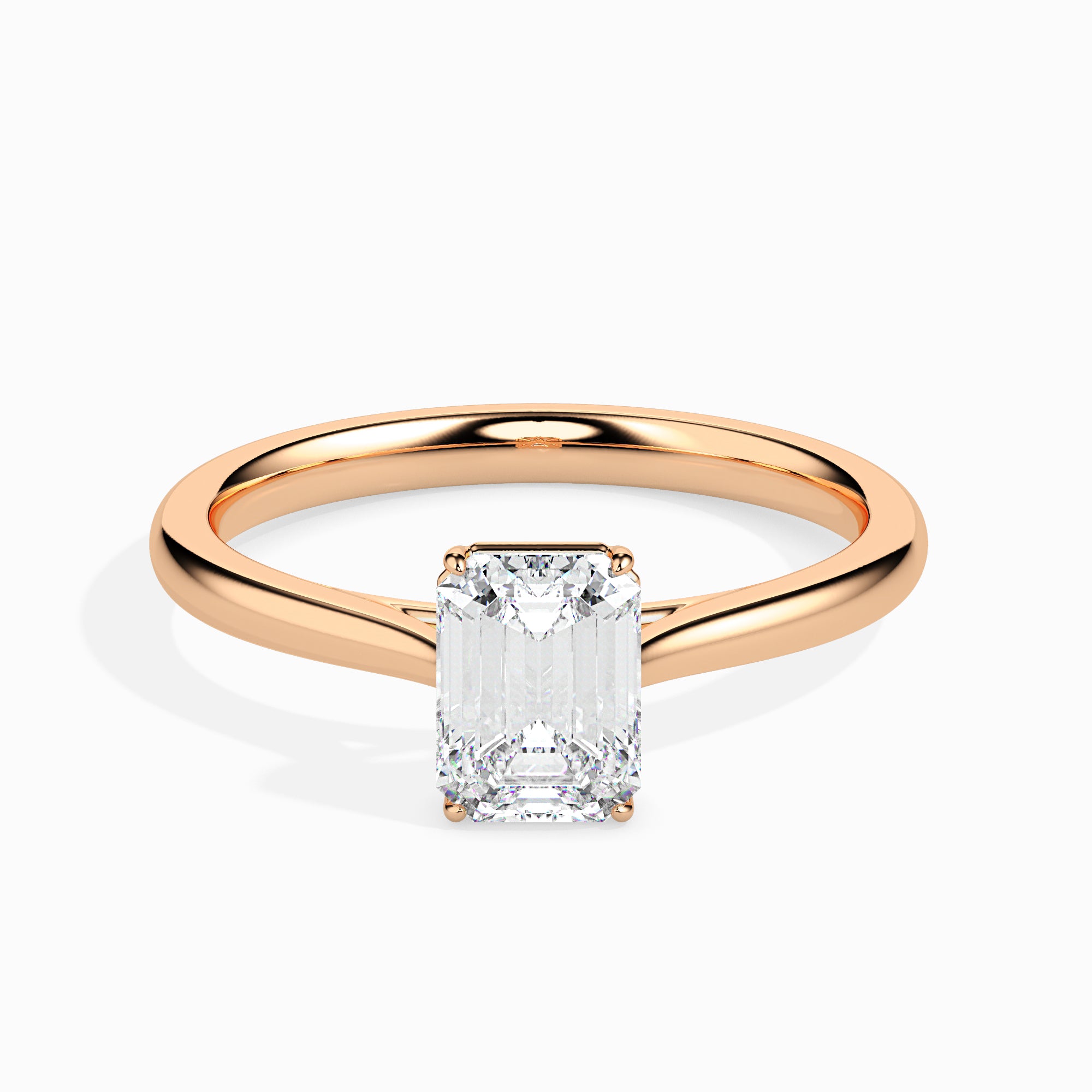 50-Pointer Emerald Cut Solitaire Diamond 18K Rose Gold Solitaire Ring JL AU 19005R-A